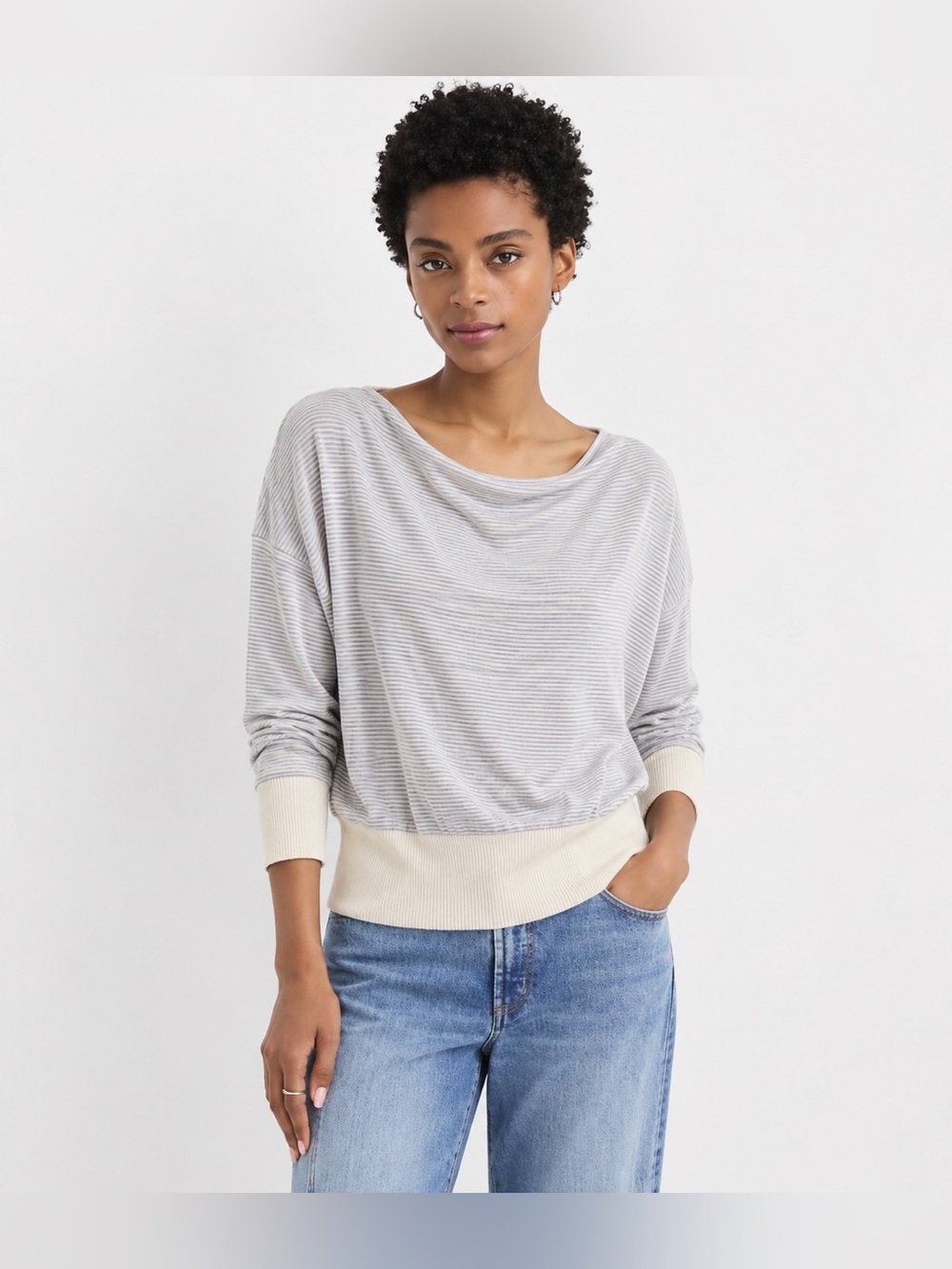 Eileen Fisher 100% Merino Wool Striped Knit Top Sweater *399